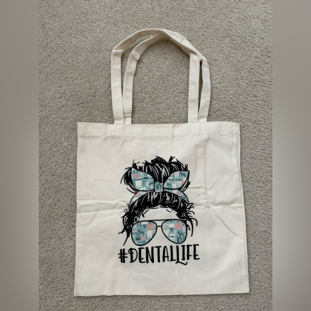 Stylish Cream Tote Bag with Fun Graphic #DentalLufe